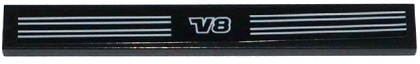 Lego Tile 1 x 8 with Gray Stripes and 'V8' Pattern (Sticker) - Set 8070
