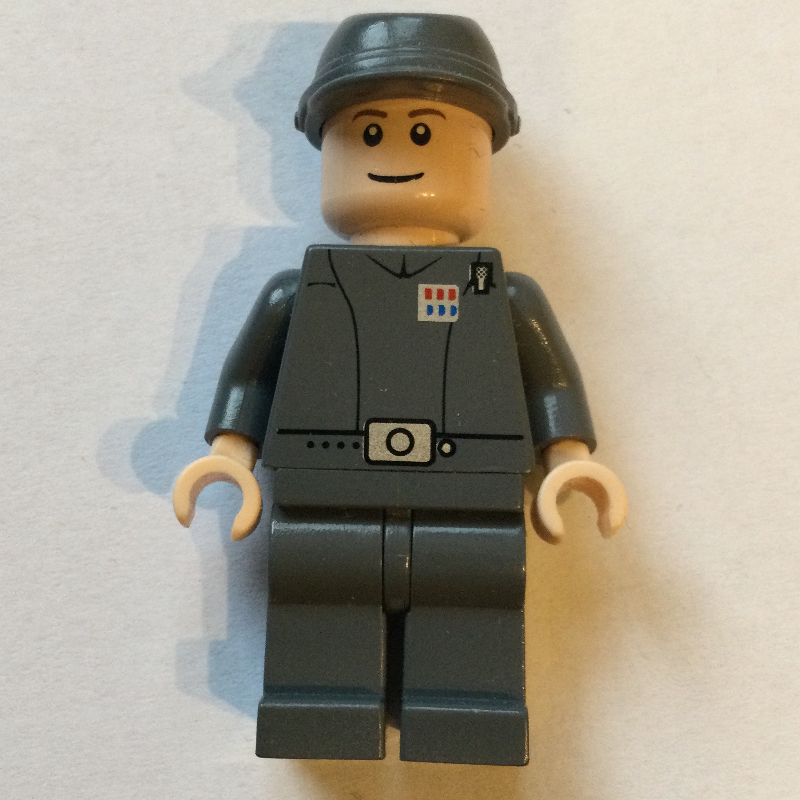 Lego Imperial Officer / Captain / Commandant / Commander, Dark Bluish Gray Uniform, Cavalry Cap, Brown Eyebrows