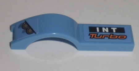 Lego Vehicle, Mudguard 1 x 4 1/2 with Headlights and 'INT Turbo' Pattern Model Left Side (Stickers) - Set 8193 / Medium Blue