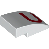 Lego Brick Curved 3 x 2 No Studs with Red 'U' Print / White