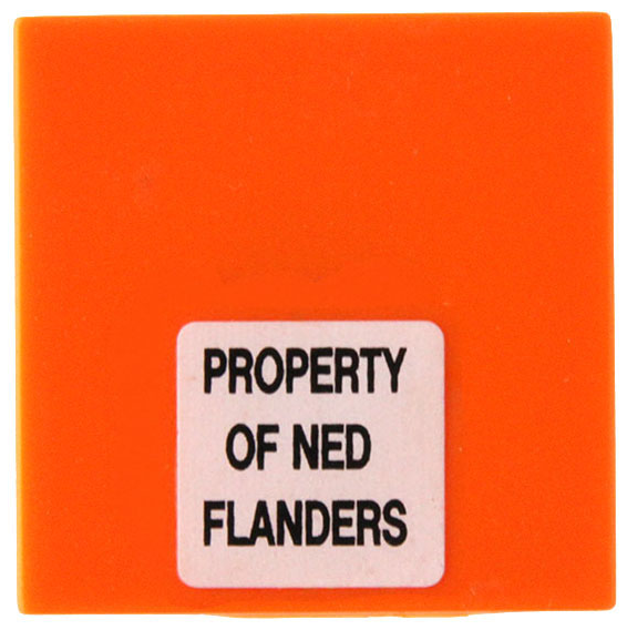 Lego Tile 2 x 2 with 'PROPERTY OF NED FLANDERS' Pattern (Sticker) - Set 71006
