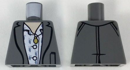 Lego Torso Jacket with White Shirt and Gold Pendant Pattern / Dark Bluish Gray