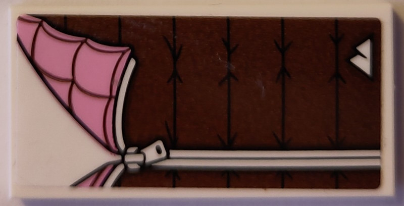 Lego Tile 2 x 4 with Reddish Brown and Bright Pink Sleeping Bag with Zipper and Sports Mountain Logo Pattern (Sticker) - Set 60387 / White