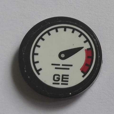 Lego Tile, Round 2 x 2 with Bottom Stud Holder with Gauge and Letters 'GE' Pattern (Sticker) - Set 70901
