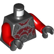 Lego Torso Armor with Dark Red Plates, and Chain Print, Red Arms, Black Hands / Black