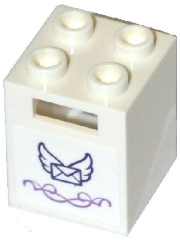 Lego Container, Box 2 x 2 x 2 with Dark Purple Envelope with Wings and Medium Lavender Swirls Pattern (Sticker) - Set 41176