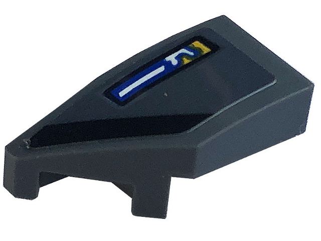 Lego Wedge 2 x 1 x 2/3 Left with Black Stripe and Michelin Logo Pattern (Sticker) - Set 76903 / Dark Bluish Gray