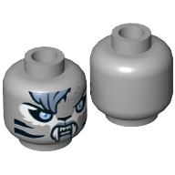 Lego Minifig Head Sibress, Tigress with Fangs, Stripes, Sand Blue Fur and Light Blue Eyes Print [Hollow Stud] / Light Bluish Gray
