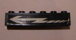 Lego Brick 1 x 6 with White Arrow Pattern Model Left Side (Sticker) - Set 4533 / Black
