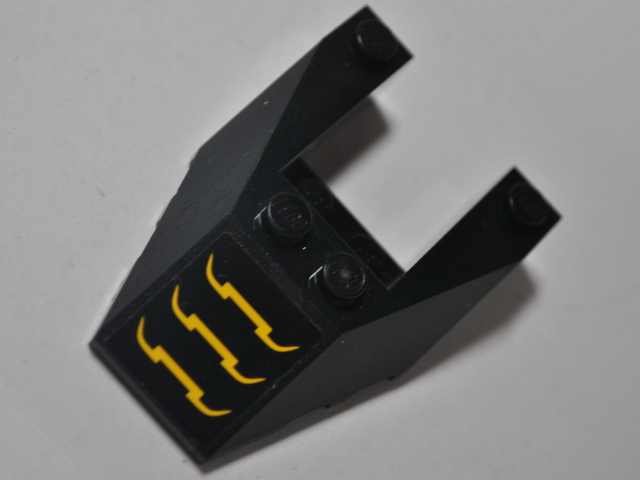 Lego Wedge 6 x 4 Cutout with Stud Notches with Yellow Bat-Like Symbols on Black Background Pattern (Sticker) - Set 76054
