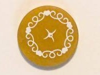 Lego Tile, Round 2 x 2 with Bottom Stud Holder with Cushion with White Button, Hearts and Swirls on Transparent Background Pattern (Sticker) - Set 41101