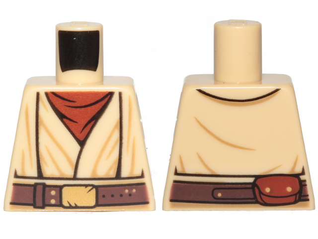 Lego Torso SW Layered Shirt, Reddish Brown Undershirt, Reddish Brown Belt with Gold Buckle Pattern (SW Obi-Wan) / Tan