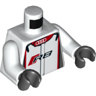 Lego Torso Racing Jacket with Audi Logo and 'R8' Print, White Arms, Black Hands