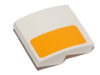 Lego Slope, Curved 2 x 2 x 2/3 with Bright Light Orange Stripe Pattern Model Left Side (Sticker) - Set 75053 / White