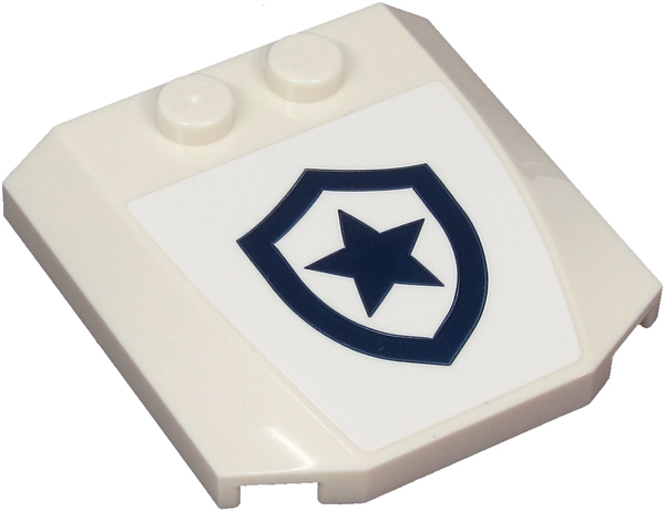 Lego Wedge 4 x 4 x 2/3 Triple Curved with Dark Blue Police Star Badge Logo on White Background Pattern (Sticker) - Set 60273
