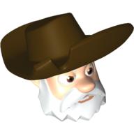Lego Minifig Head Special with Dark Brown Hat and White Beard (Stinky Pete) / Light Nougat