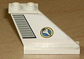 Lego Tail 4 x 1 x 3 with Light Gray Flap and Space Shuttle Logo Pattern on Right Side (Sticker) - Set 6465 / White