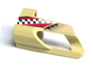 Lego Technic, Panel Fairing # 6 Small Short, Large Hole, Side B with Red Stripes, Black and White Checkered Pattern (Sticker) - Set 8371