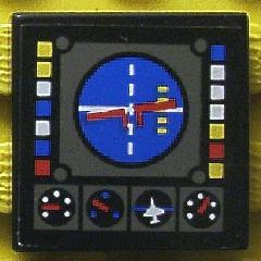 Lego Tile 2 x 2 with Avionics Blue and Dark Gray Pattern (Sticker) - Set 8286 / Black
