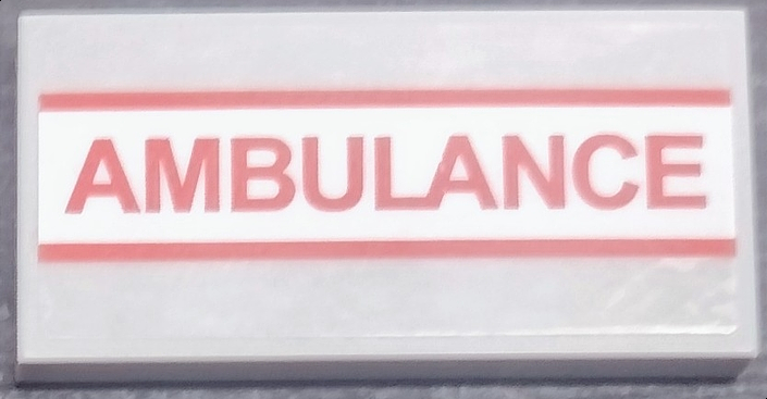 Lego Tile 2 x 4 with Red 'AMBULANCE' and Stripes on White Background Pattern (Sticker) - Set 60204