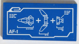 Lego Tile 2 x 4 with White AF-1 Rocket Mechanical Drawing Blueprint Pattern (Sticker) - Set 70596 / Blue