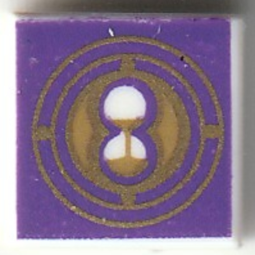 Lego Tile 1 x 1 with Gold Hourglass, Dark Purple Background Print / White