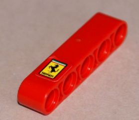 Lego Technic, Liftarm Thick 1 x 5 with Ferrari Logo Pattern (Sticker) - Set 8653 / Red