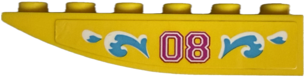 Lego Slope, Curved 6 x 1 Inverted with Magenta '08' and Medium Azure Waves Pattern Model Left Side (Sticker) - Set 41681