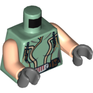 Lego Torso Jumpsuit with Belt Print (Satele Shan), Light Nougat Arms, Dark Bluish Gray Hands / Sand Green