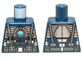 Lego Torso Bare Chest with Muscles, Suspenders, Belt and Silver Armor with Blue Round Jewel (Chi) Pattern / Dark Blue