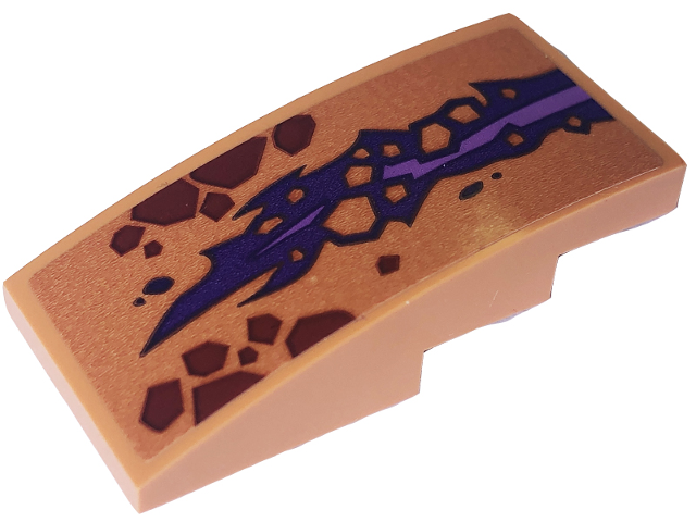 Lego Slope, Curved 4 x 2 with Dark Red Scales and Dark Purple and Medium Lavender Skin Top Half Pattern (Sticker) - Set 71793