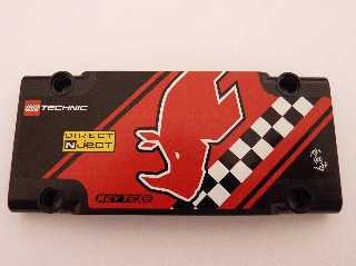 Lego Technic, Panel Plate 5 x 11 x 1 with Rhino Head, 'DIRECT NJECT', 'KEY TEXS', and LEGO TECHNIC Logo Pattern (Sticker) - Set 8041 / Black