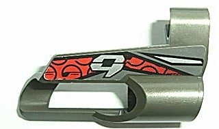 Lego Technic, Panel Fairing # 5 Small Short, Large Hole, Side A with Silver Number 9, Red and Black Pattern (Sticker) - Set 8354