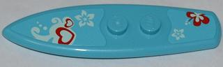 Lego Minifigure, Utensil Surfboard Standard with Hearts and Flowers on Medium Azure Background Pattern (Stickers) - Set 3184