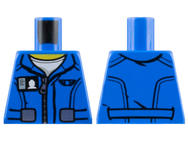 Lego Torso Flight Suit Jacket with Zipper and Minifigure ID Badge Pattern / Blue