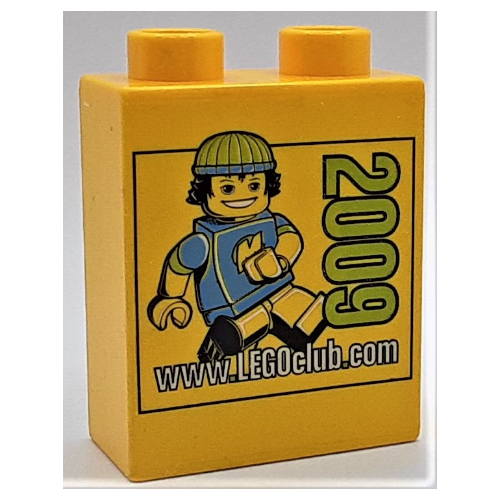 Lego Duplo Brick 1 x 2 x 2 with www.LEGOclub.com 2009 Print / Yellow