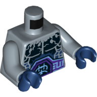 Lego Torso Chest with Black Cracks, Dark Bluish Gray Scales, Dark Purple and Light Blue Belt Print, Sand Blue Arms, Dark Blue Hands / Sand Blue
