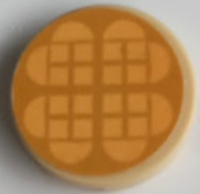Lego Tile, Round 2 x 2 with Bottom Stud Holder with Waffle Pattern (Sticker) - Gear 5004398 / Tan