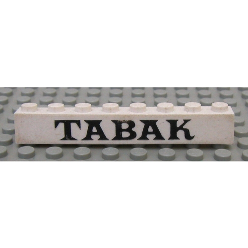 Lego Brick 1 x 8 with 'TABAK' Thick Serif Black Print