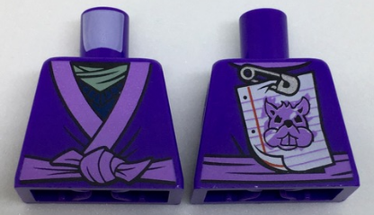 Lego Torso Ninjago Robe with Medium Lavender Trim and Animal Drawing Pinned to Back Pattern / Dark Purple