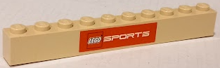 Lego Brick 1 x 10 with LEGO Sports Logo on Red Background Pattern (Sticker) - Set 3579 / Tan