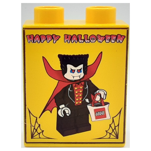 Lego Duplo Brick 1 x 2 x 2 with LEGO Logo / 'Happy Halloween' and Vampire Print