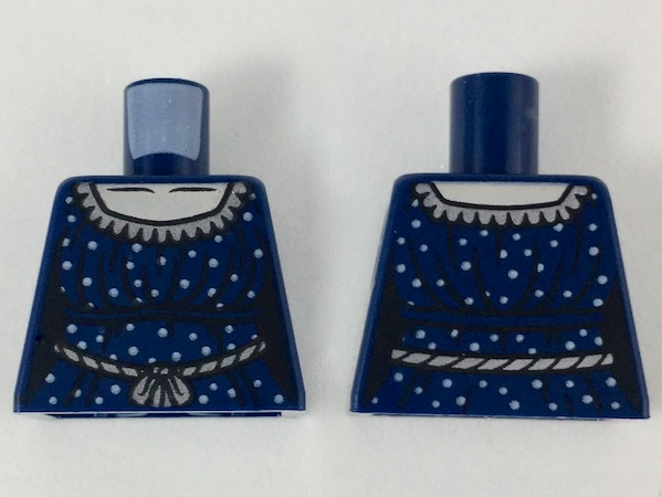 Lego Torso Female Dress with Light Nougat Neck, Silver Collar, Spots and Rope Belt Pattern / Dark Blue