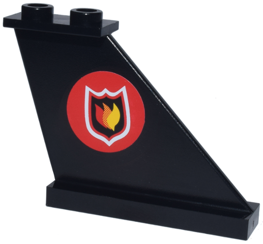 Lego Tail 4 x 1 x 3 with Fire Logo Badge on Red Circle Background Pattern Model Right Side (Sticker) - Set 7906 / Black