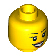 Lego Minifig Head Nya / Ms. Santos, Peach Lips, Open Mouth Smile, Black Eyebrows Print [Hollow Stud] / Yellow