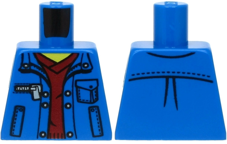 Lego Torso Jacket with Pockets over Dark Red V-Neck Sweater Pattern / Blue