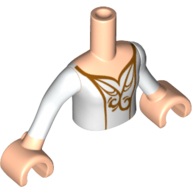 Lego Minidoll Torso Girl with White Top, Gold Filigree, White Sleeves Print, Light Nougat Arms and Hands / Light Nougat