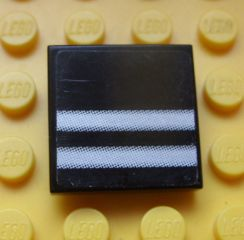 Lego Tile 2 x 2 with 2 Silver Stripes Pattern (Sticker) - Set 8658 / Black