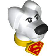 Lego Animal Body Part, Dog Head Krypto, Black Nose, Superman Logo on Yellow Collar / White