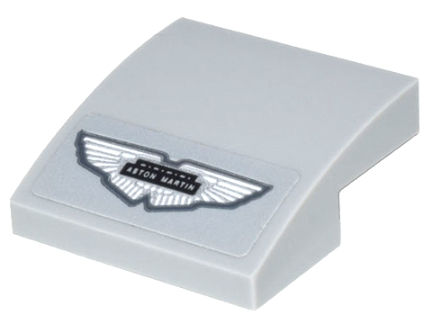 Lego Slope, Curved 2 x 2 x 2/3 with Silver and Black 'ASTON MARTIN' Wings Logo Badge Pattern (Sticker) - Set 10262